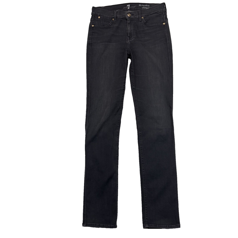 7 For All Mankind Modern Straight Jeans Womens 29 Black Gray Wash Minimalist